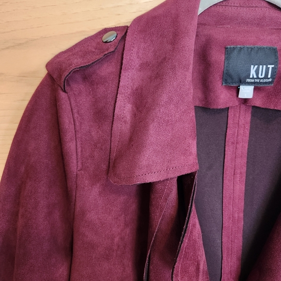KUT FROM THE KLOTH JACEE DRAPED MOTO JACKET BURGANDY SIZE LARGE EUC - Picture 4 of 7